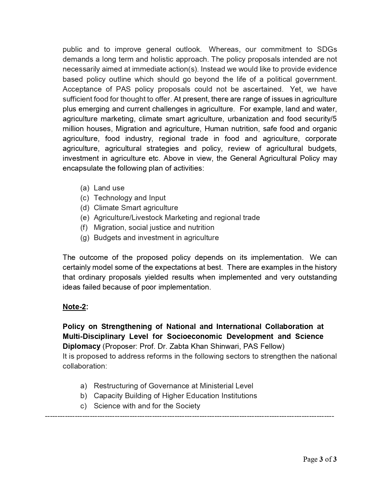 Pakistan Academy of Sciences Policy Documents